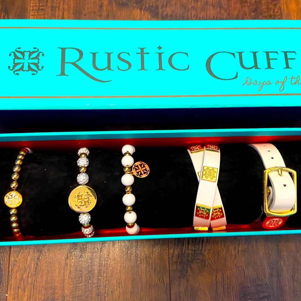 Rustic Cuff bracelet set- white/gold